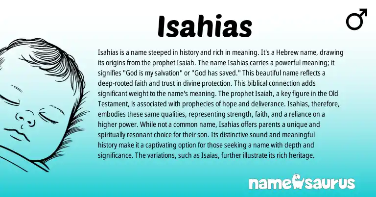 Infographic about Isahias name meaning, Isahias is a name from Hebrew origin(s).