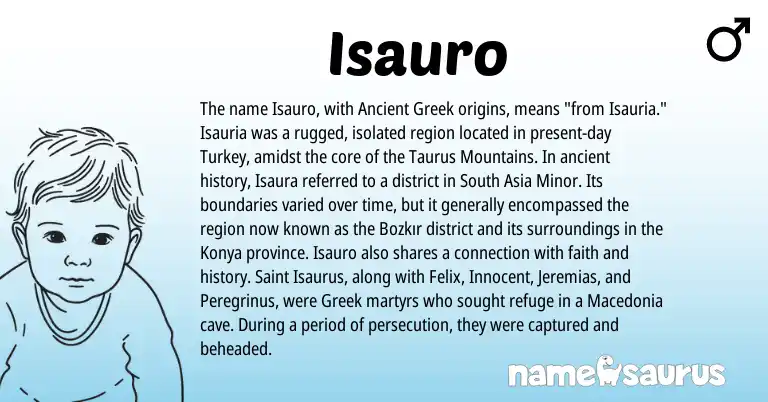 Infographic about Isauro name meaning, Isauro is a name from Ancient Greek, Greek origin(s).