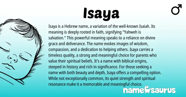 Infographic about Isaya name meaning, Isaya is a name from Hebrew, Biblical origin(s).
