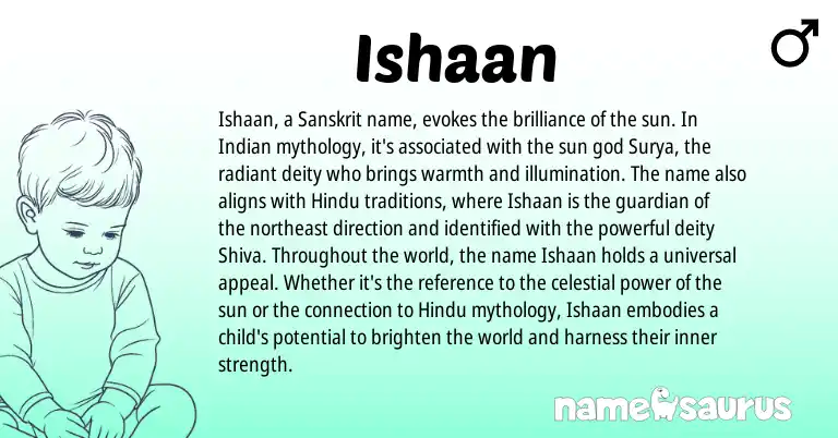 Infographic about Ishaan name meaning, Ishaan is a name from Sanskrit, Indian, Hindu origin(s).