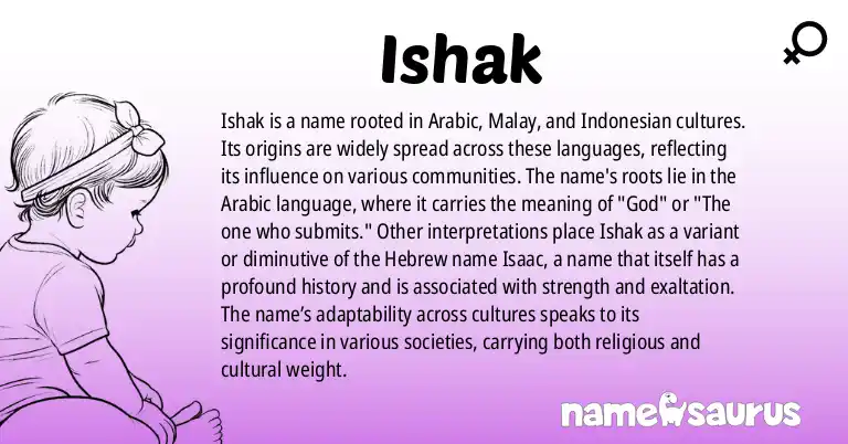 Infographic about Ishak name meaning, Ishak is a name from Arabic, Malay, Indonesian origin(s).