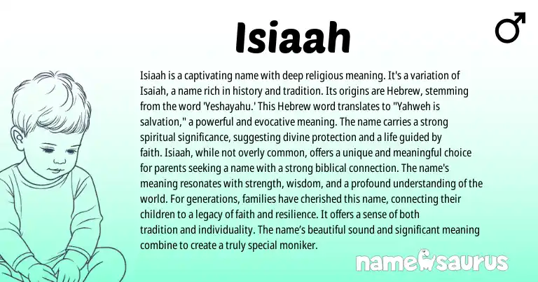Infographic about Isiaah name meaning, Isiaah is a name from Hebrew, Biblical origin(s).