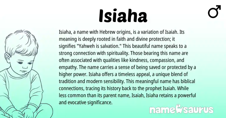 Infographic about Isiaha name meaning, Isiaha is a name from Hebrew origin(s).
