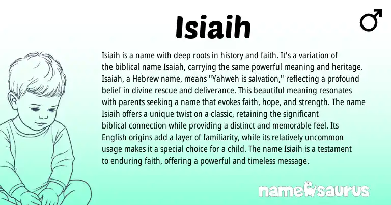 Infographic about Isiaih name meaning, Isiaih is a name from Hebrew, Biblical origin(s).