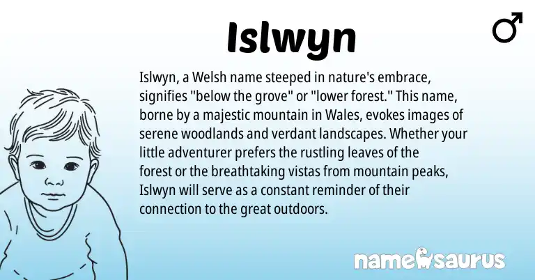 Infographic about Islwyn name meaning, Islwyn is a name from Welsh origin(s).