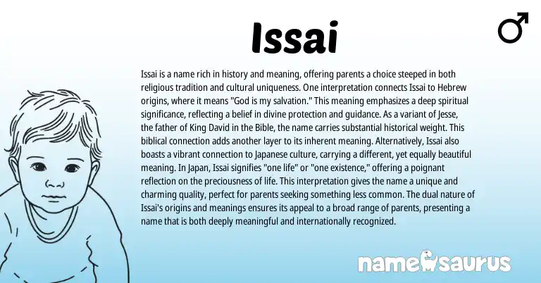 Infographic about Issai name meaning, Issai is a name from Hebrew, Biblical, Japanese origin(s).