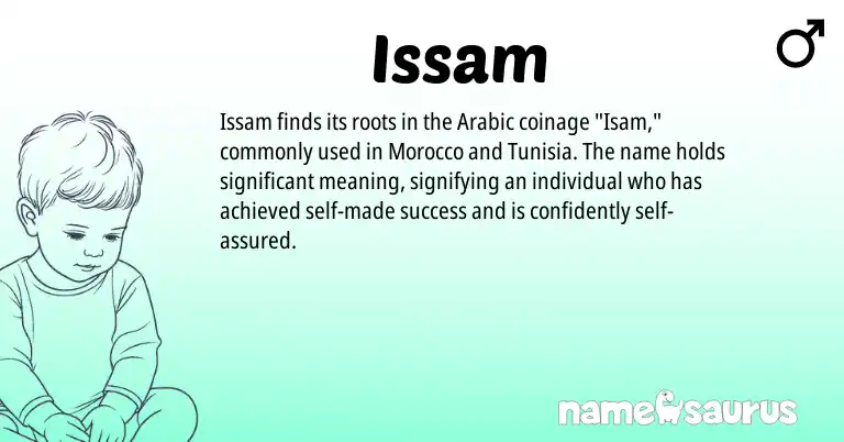 Infographic about Issam name meaning, Issam is a name from Arabic, Morocco origin(s).