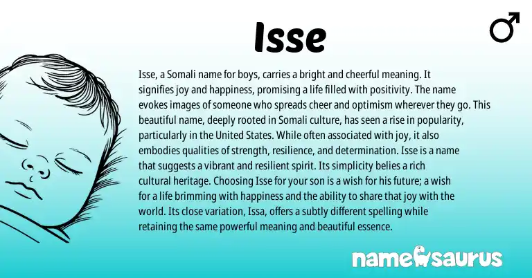 Infographic about Isse name meaning, Isse is a name from Somali origin(s).