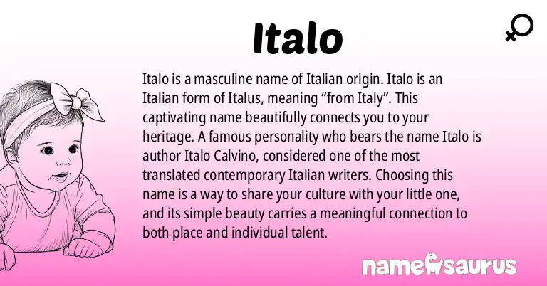 Infographic about Italo name meaning, Italo is a name from Italian origin(s).