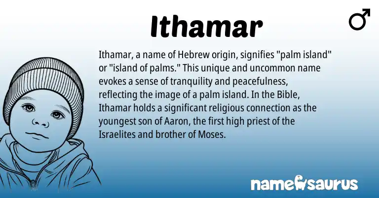 Infographic about Ithamar name meaning, Ithamar is a name from Hebrew origin(s).
