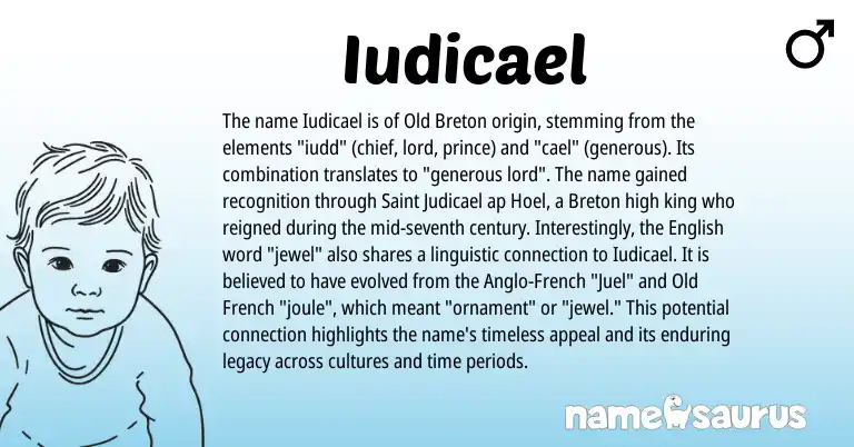 Infographic about Iudicael name meaning, Iudicael is a name from Anglo-French, English, Old French, Breton origin(s).