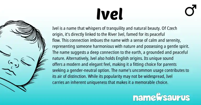 Infographic about Ivel name meaning, Ivel is a name from Bulgarian, Czech, Ga origin(s).