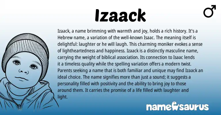 Infographic about Izaack name meaning, Izaack is a name from Hebrew origin(s).