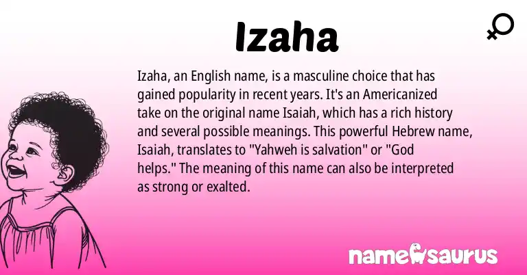 Infographic about Izaha name meaning, Izaha is a name from English (Americanized) origin(s).