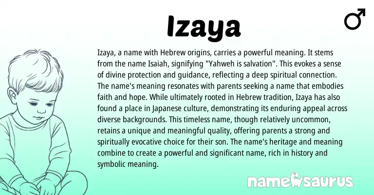 Infographic about Izaya name meaning, Izaya is a name from Japanese origin(s).