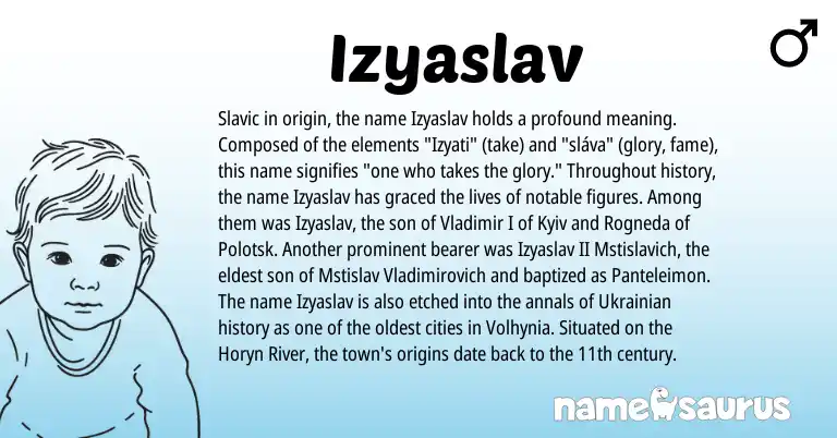 Infographic about Izyaslav name meaning, Izyaslav is a name from Ukrainian, Slavic origin(s).