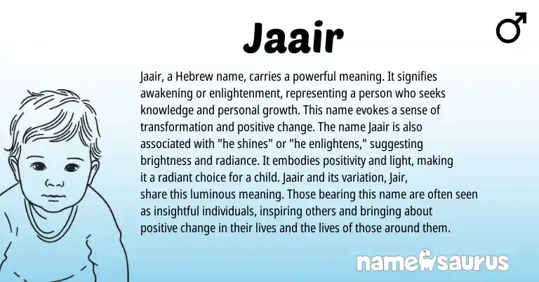 Infographic about Jaair name meaning, Jaair is a name from Hebrew origin(s).