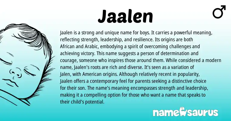 Infographic about Jaalen name meaning, Jaalen is a name from African, Arabic, American origin(s).