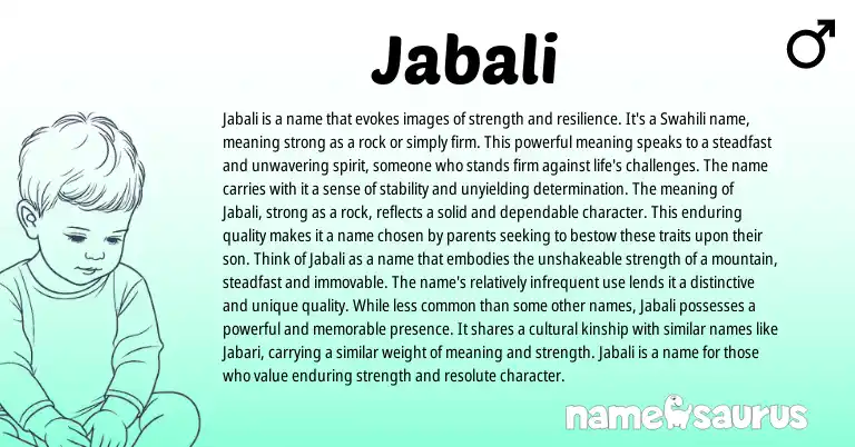 Infographic about Jabali name meaning, Jabali is a name from African, Swahili origin(s).