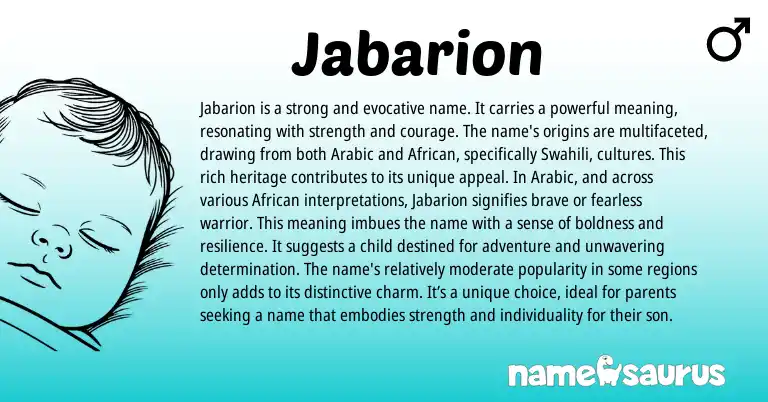Infographic about Jabarion name meaning, Jabarion is a name from Hebrew, Arabic origin(s).