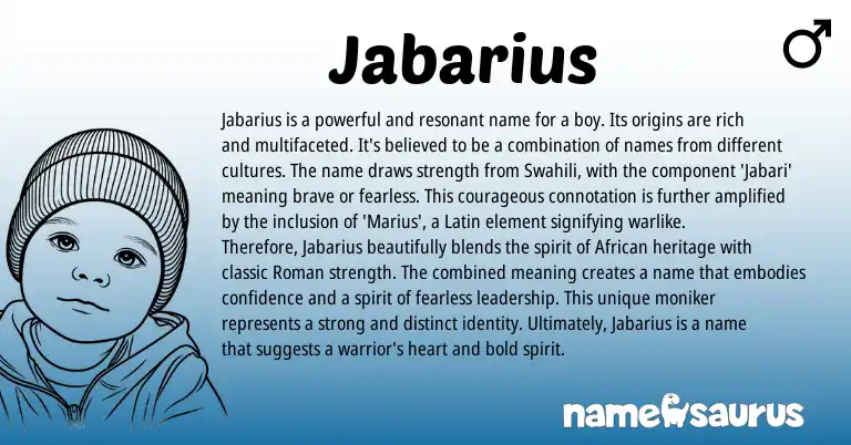 Infographic about Jabarius name meaning, Jabarius is a name from Latin, Swahili, American origin(s).