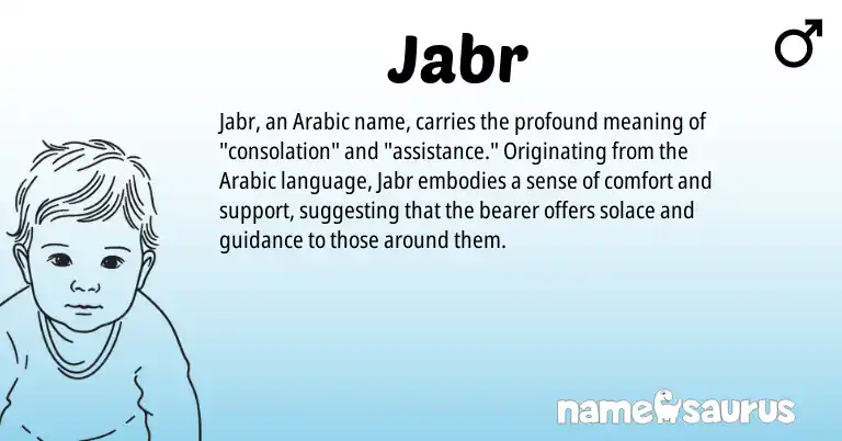 Infographic about Jabr name meaning, Jabr is a name from Arabic origin(s).