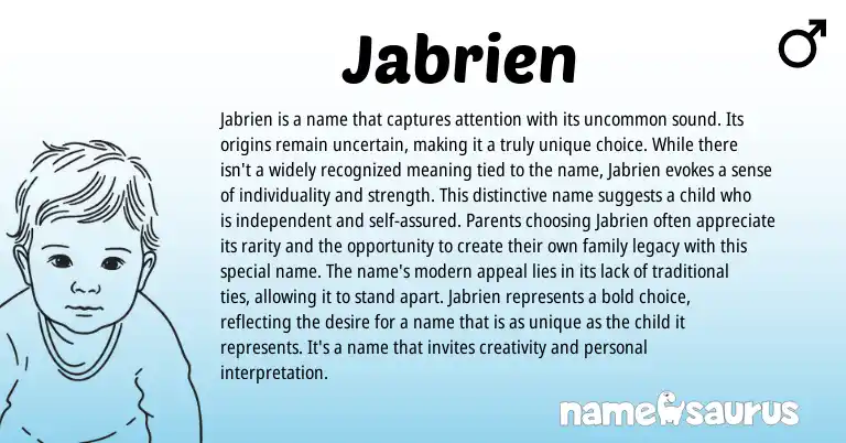 Infographic about Jabrien name meaning, Jabrien is a name from Arabic origin(s).