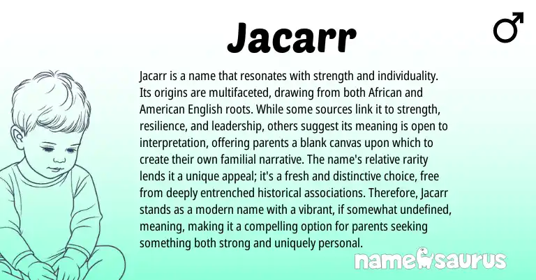 Infographic about Jacarr name meaning, Jacarr is a name from African origin(s).