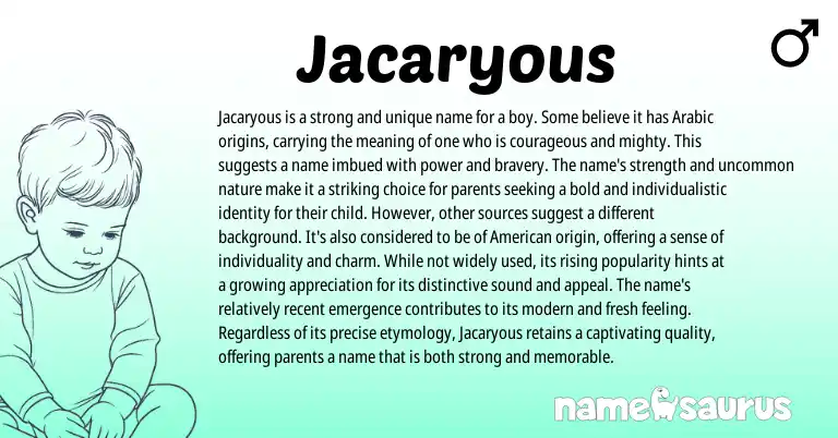 Infographic about Jacaryous name meaning, Jacaryous is a name from Arabic origin(s).
