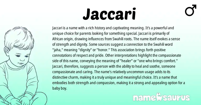 Infographic about Jaccari name meaning, Jaccari is a name from African origin(s).