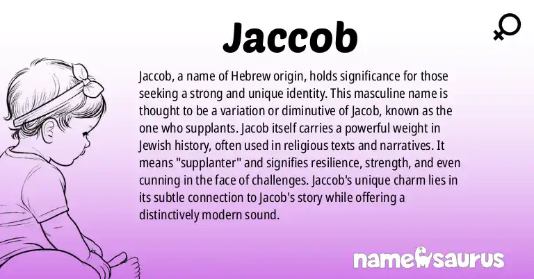 Infographic about Jaccob name meaning, Jaccob is a name from Hebrew origin(s).