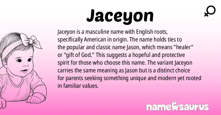 Infographic about Jaceyon name meaning, Jaceyon is a name from English (American) origin(s).