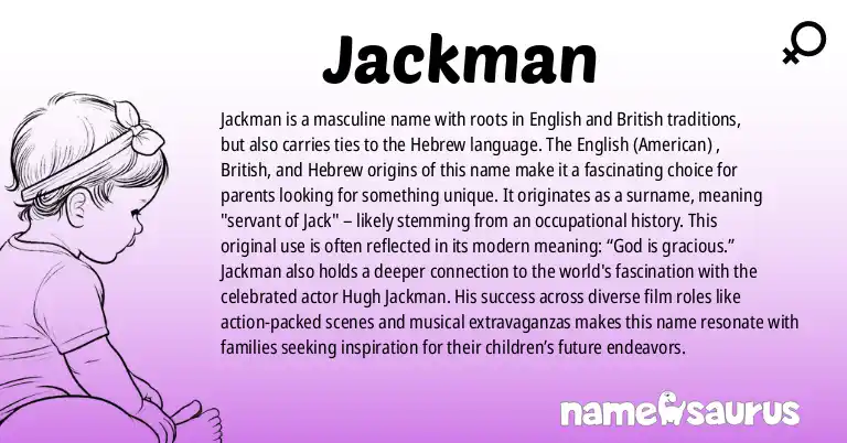 Infographic about Jackman name meaning, Jackman is a name from English (American), British, Hebrew origin(s).