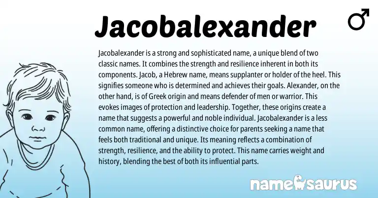 Infographic about Jacobalexander name meaning, Jacobalexander is a name from Hebrew, Greek origin(s).