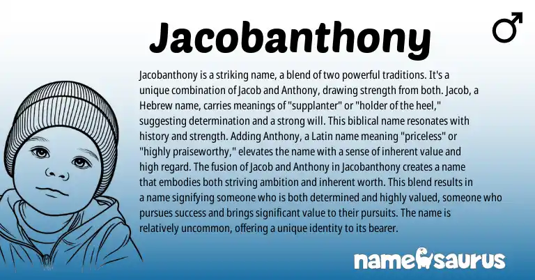 Infographic about Jacobanthony name meaning, Jacobanthony is a name from Latin, Hebrew origin(s).