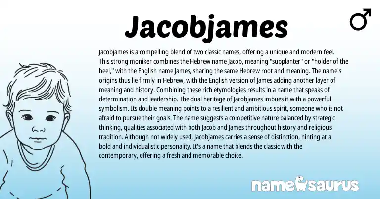 Infographic about Jacobjames name meaning, Jacobjames is a name from Hebrew, English origin(s).