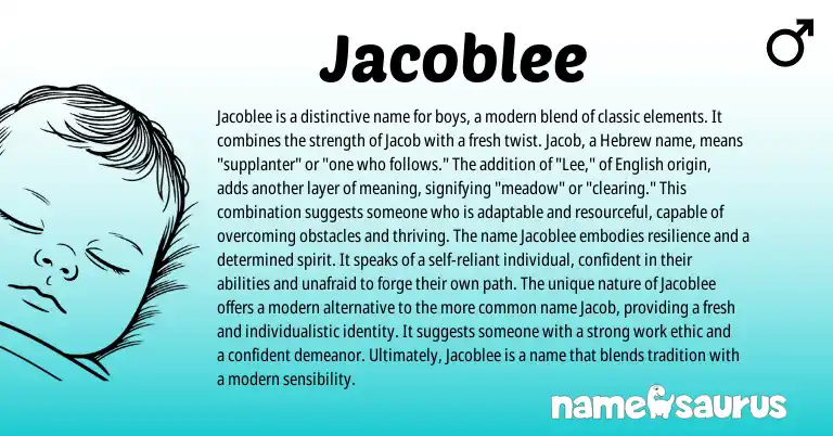 Infographic about Jacoblee name meaning, Jacoblee is a name from Hebrew, English origin(s).