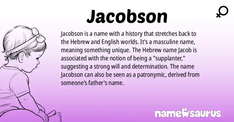 Infographic about Jacobson name meaning, Jacobson is a name from Hebrew, English origin(s).