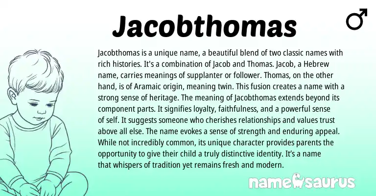 Infographic about Jacobthomas name meaning, Jacobthomas is a name from Hebrew, Aramaic origin(s).