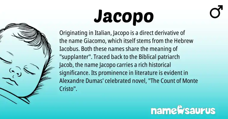 Infographic about Jacopo name meaning, Jacopo is a name from Hebrew, Italian origin(s).