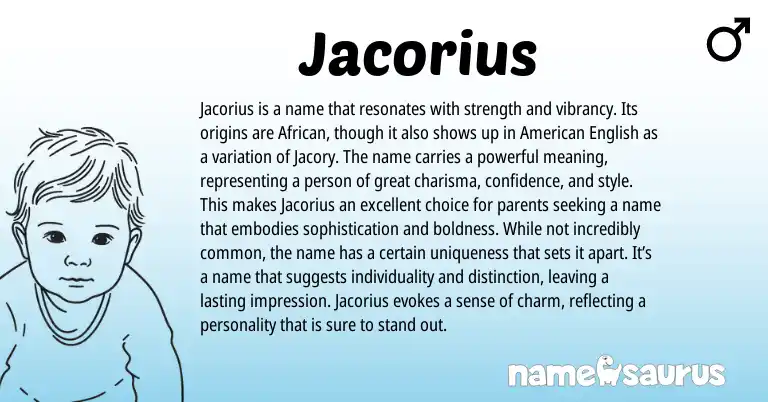 Infographic about Jacorius name meaning, Jacorius is a name from African origin(s).