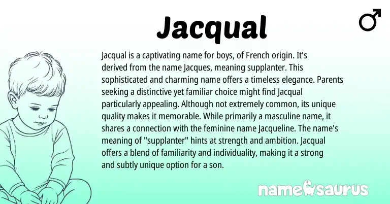 Infographic about Jacqual name meaning, Jacqual is a name from French, English origin(s).