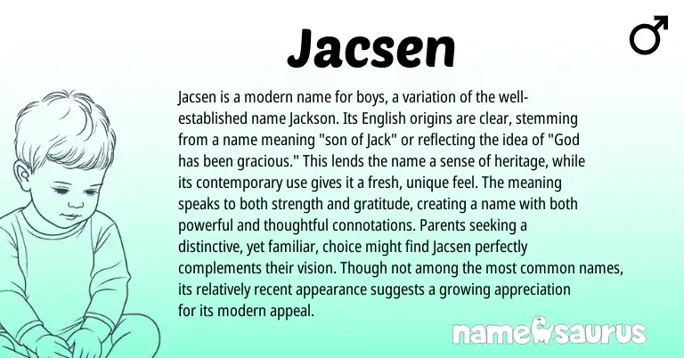Infographic about Jacsen name meaning, Jacsen is a name from English origin(s).