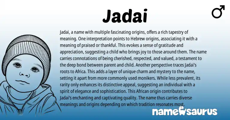 Infographic about Jadai name meaning, Jadai is a name from Hebrew origin(s).