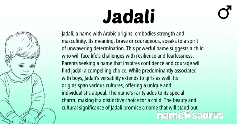 Infographic about Jadali name meaning, Jadali is a name from Arabic origin(s).