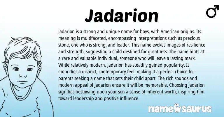 Infographic about Jadarion name meaning, Jadarion is a name from American origin(s).