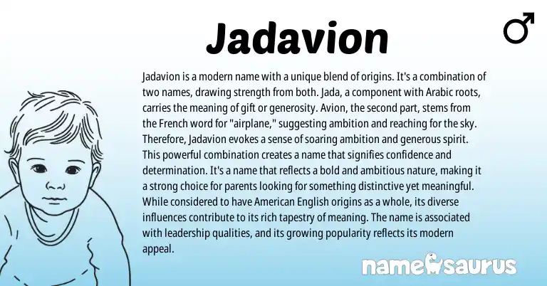 Infographic about Jadavion name meaning, Jadavion is a name from French, Arabic origin(s).