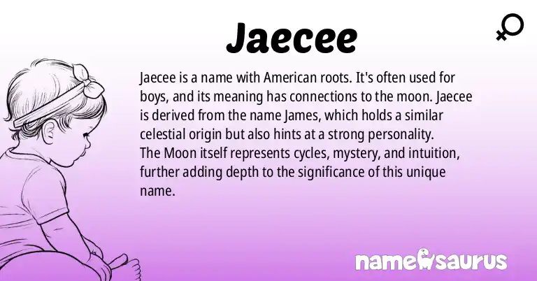 Infographic about Jaecee name meaning, Jaecee is a name from American origin(s).