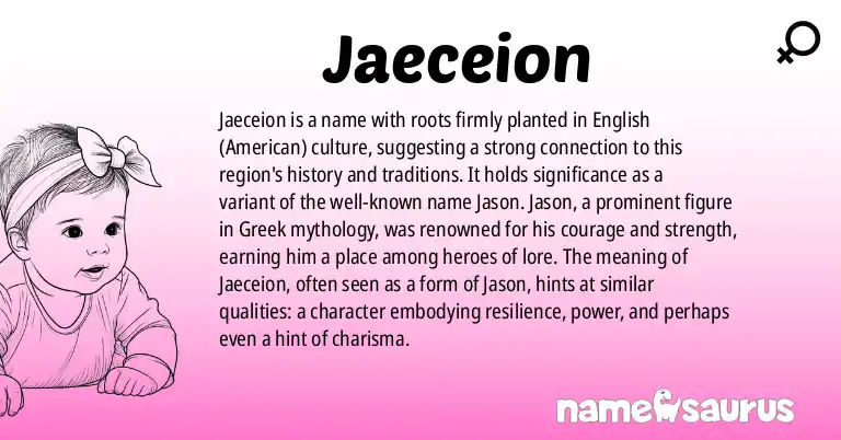 Infographic about Jaeceion name meaning, Jaeceion is a name from English (American) origin(s).