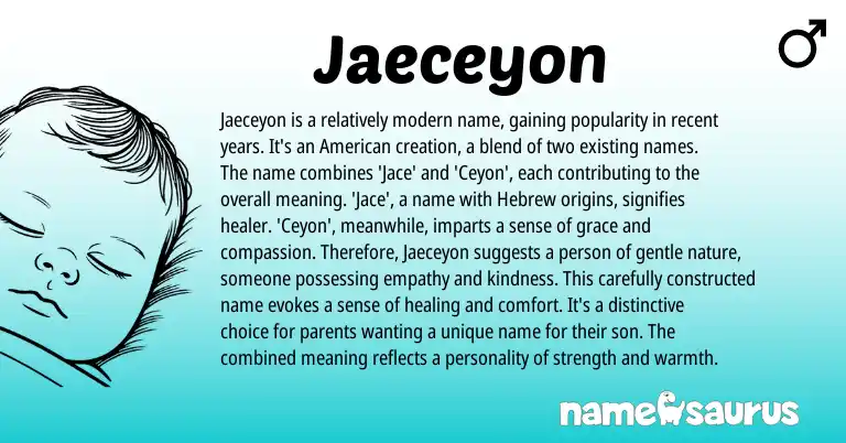 Infographic about Jaeceyon name meaning, Jaeceyon is a name from American origin(s).